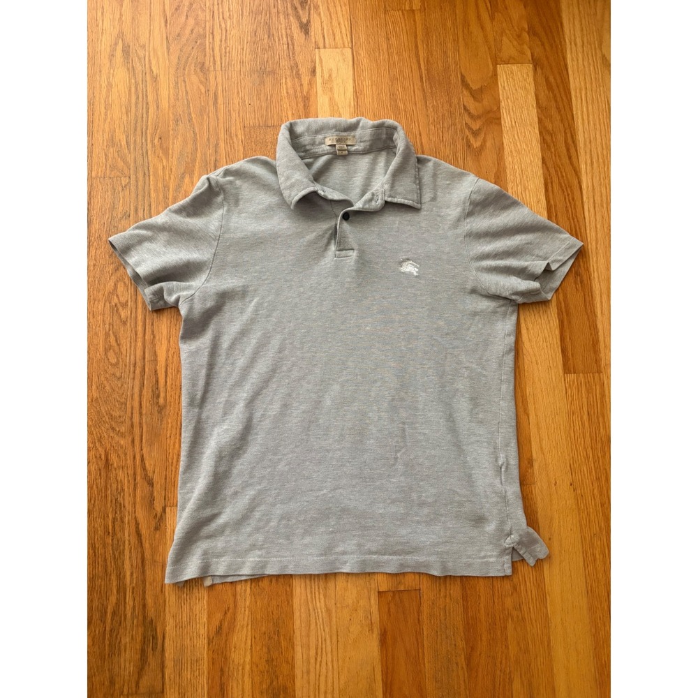 Burberry Brit Mens Grey Pique Polo Shirt Short Sleeve Knight Logo Size M